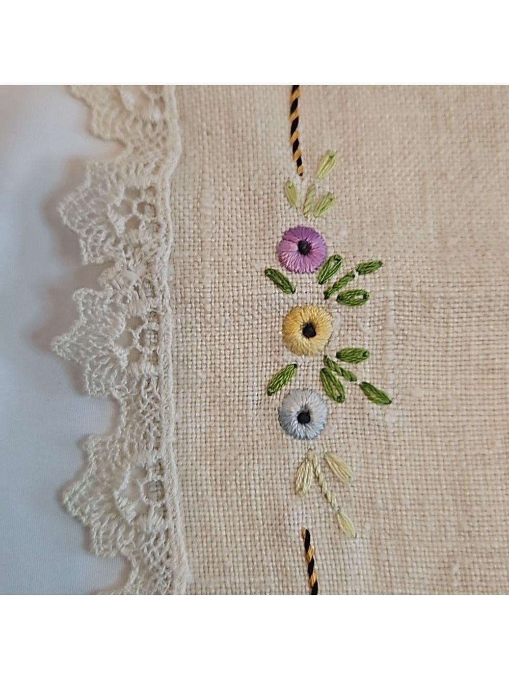 Vintage Hand Stitched Needlepoint Doily Oval Floral - Picture 6 of 17